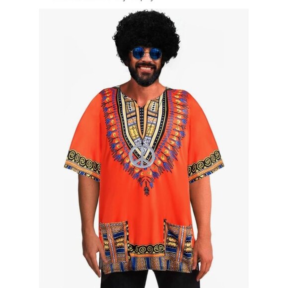 70s‎ Disco Costume Mens Hippie Halloween Set Shirt Wig Sunglasses Necklace - Picture 3 of 6